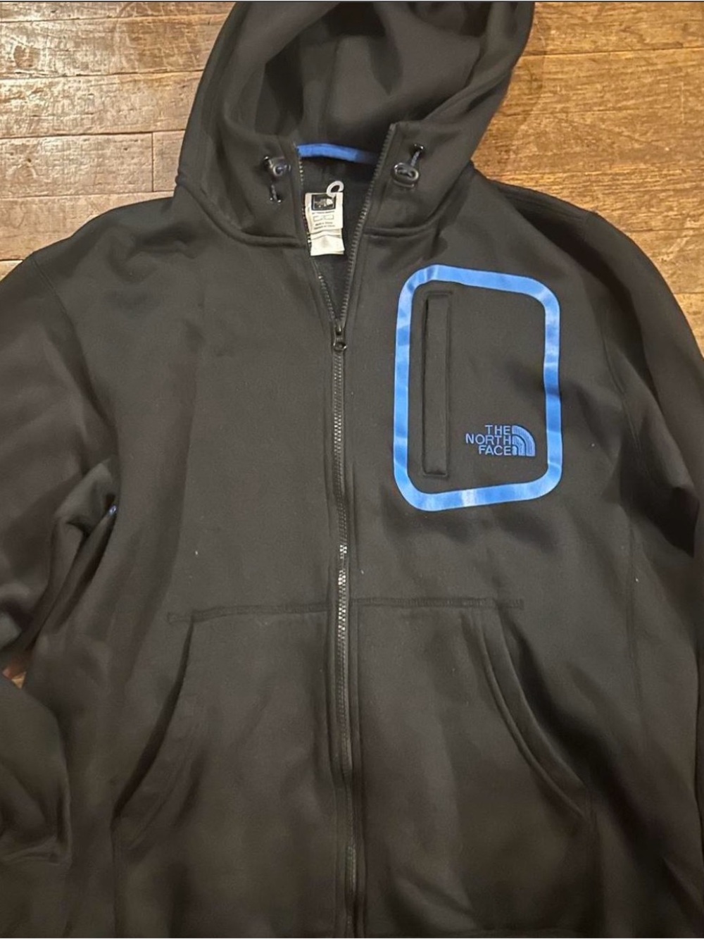 The North Face Black Hooded Windbreaker with Blue Trim & Built in Ski Mask